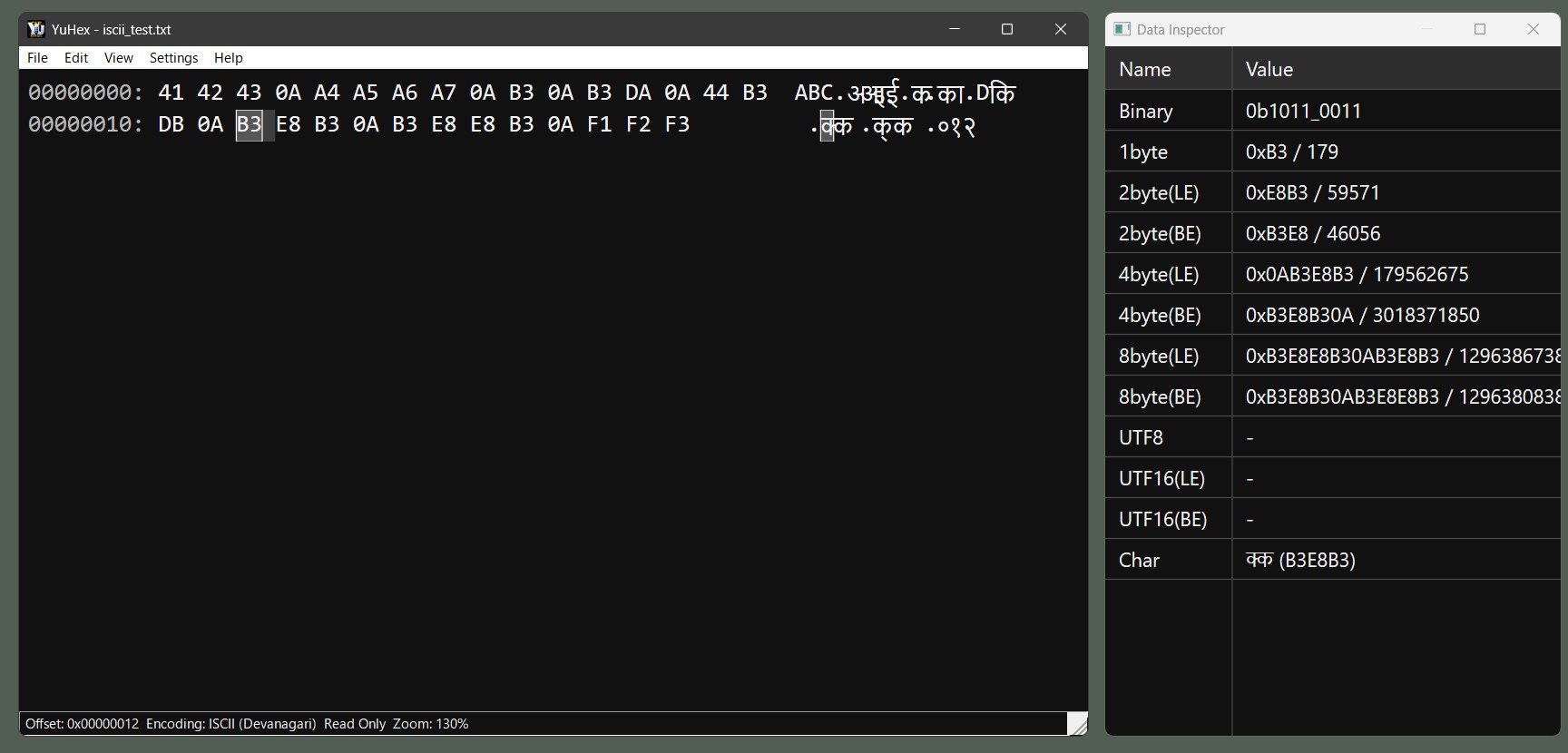 YuHex multilingual display